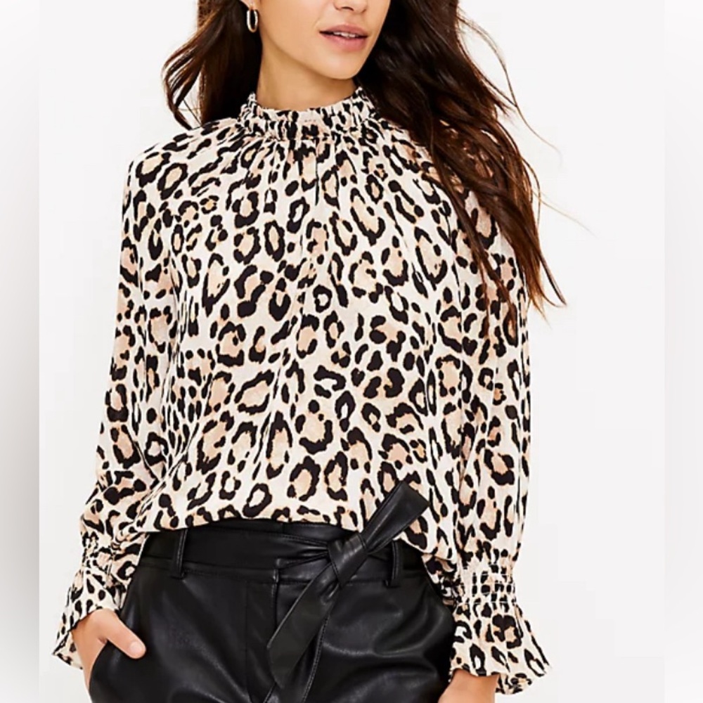 LOFT Leopard Print Blouse - Black and Cream